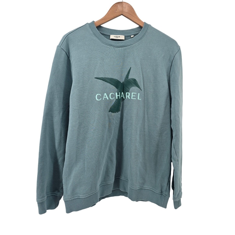 Cacharel Sweatshirt Mens XL Blue Graphic Hummingbird Logo Cotton VR054-0-XL